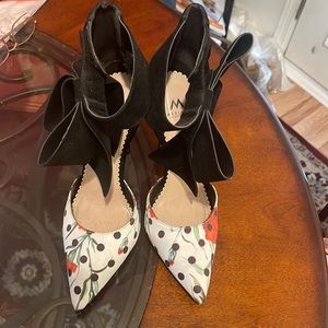 Polka dot ankle strap heels